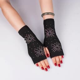 Woman's Inside Plush Thick Warm Half Finger Gloves Winter Knit Spider Rhinestone Fingerless Touch Screen Driving Mittens S88