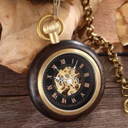 Square Wooden Mechanical Pocket Watch Chains Luxury Red Wooden Hand Winding Skeleton Fob Watches Men Women Clock Gifts Reloj