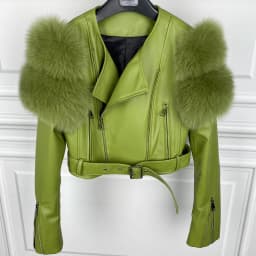 GO BALLISTIC YA Ladies' Genuine Leather Jacket with Fur Sleeve Women's Natural Lambskin Outfit