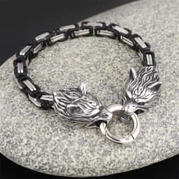 Norse Viking Celtic Wolf Head Bracelet Men Stainless Steel Odin Wolf Bangle Amulet Never Fade Gold Color King Chain Rock Jewelry