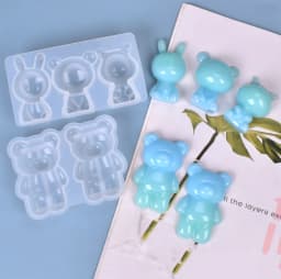 3D Cartoons Animal Doll Silicone Mold Bear Rabbit Decoration Epoxy Resin Casting Mould For DIY Crafts Key Chain Pendants Jewelry