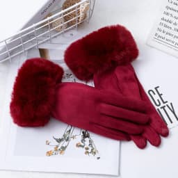 Winter Suede Leather Internal Plush Full Finger Outdoor Riding Warm Gloves Woman's Plush Thick Touch Screen Driving Mittens H92