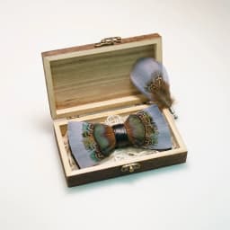 EASTEPIC Handmade Feather Bow Tie Brooch Wooden Box Set Men's Exquisite Accessories for Wedding Party Birthday Gift Necktie