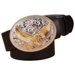 gold eagle big buckle full grain real leather 100% genuine leather hawk mens belts luxury high quality camel brown cowboys women