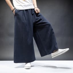 Plus Size M L-7XL Vintage Casual Elastic Waist Pockets Joggers Japan Style Men's Cotton Linen Wide Leg Pants Retro Loose Trouser