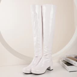 Orange Oversized Patent Leather Thick-Heeled Over-The-Knee Boots Green Bright Leather Boots Purple Mid-Heeled Boots Yellow Red
