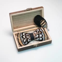 EASTEPIC Handmade Feather Bow Tie Brooch Wooden Box Set Men's Exquisite Accessories for Wedding Party Birthday Gift Necktie