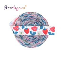 BRISTLEGRASS 2 5 10 Yard 5/8" 15mm Cherry Print Foldover Elastic FOE Spandex Satin Band Tape Hair Tie Headband Dress Sewing Trim