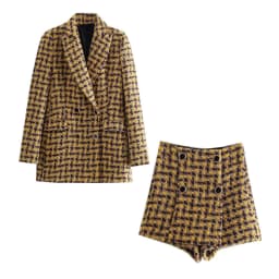Tweed Set Women Suits 2021 Two Piece Set Women Double Breasted Blazer High Waist Skirt Shorts Plaid Women Suit With Shorts
