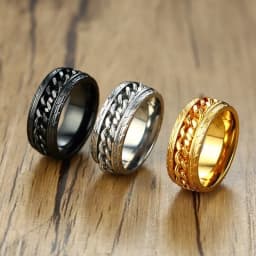 Vnox 8mm Cool Black Spinner Chain Ring for Men Tire Texture Stainless Steel Rotatable Links Punk Male Anel