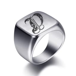Initial Engrave Custom Rings For Men Stainless Steel Male Signet Blank Jewelry Ring Band High Polished Silver Tone U.S.Size