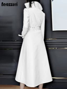 Nerazzurri Spring Runway White Long Leather Trench Coat for Women Long Sleeve Elegant Luxury Fashion Womens Coats 2021 Designer