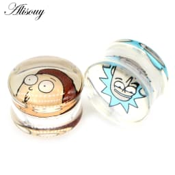 Alisouy 2pcs Wolf Fish Flower Feather Transparent Acrylic Ear Plugs Expanders Tunnels Strechers Earring Piercing Body Jewelry
