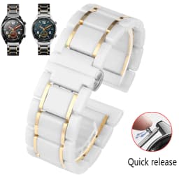 20mm 22mm luxury ceramic and stainless steel black gold strap for Samsung s2 3 4 Huawei GT watch strap bracelet wristband belt