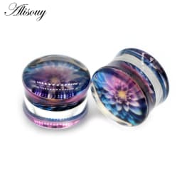 Alisouy 2pcs Wolf Fish Flower Feather Transparent Acrylic Ear Plugs Expanders Tunnels Strechers Earring Piercing Body Jewelry