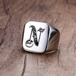 Vnox Retro Initials Signet Ring for Men 18mm Bulky Heavy Stamp Male Band Stainless Steel Letters Custom Jewelry Gift for Him