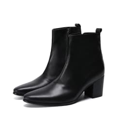 Christia Bella Genuine Leather Men High Heel Boots Pointed Toe Party Dress Boots Fashion Business Ankle Boots Male Formal Shoes