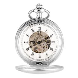2020 New Arrival Smooth Design Double Full Hunter Skeleton Mechanical Pocket Watch for Men Steampunk Silver Hand Winding Watches