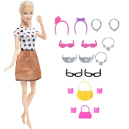 14 Pcs / Lot = 1x Fairy Tale Doll Dress + 13x Random Accessories Shoes Handbag Glasses Clothes for 11.5'' Doll Girl Baby Toys