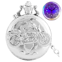 LED Flash Luminous Vintage Dial Quartz Pocket Watch Chain Bronze Carved Steam Train Steampunk Motor Railway Retro FOB Clock Hour
