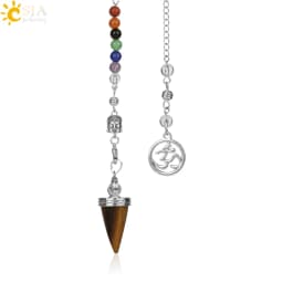 CSJA Natural Stone Cone Pendulums Crystal 3D Buddha 7 Chakras Chain Reiki Pendulum for Dowsing Pendule Radiestesia Pendulo G251