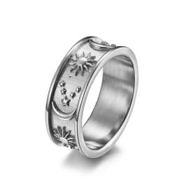Men Rings Star Moon Sun Design Stainless Steel Rose Gold Silver Color wholesale Large US size 6 7 8 9 10 11 12 13