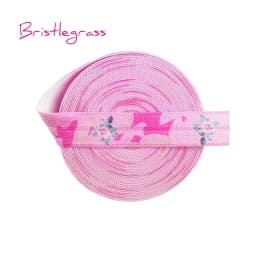 BRISTLEGRASS 2 Yard 5/8" 15mm Fox Dog Cat Rose Flower Floral Print FOE Fold Over Elastic Spandex Band Hair Tie Dress Sewing Trim