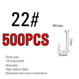 ICERIO 500/1000PCS Fly Tying Hook High Carbon Steel Nymph Dry Wet Fishing Fly Hook Down Eye 1X Long Shank Round Bend