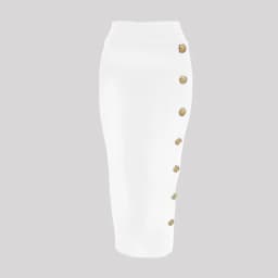 Spring New Women Bandage Skirts Elegant High Waist Midi Calf Gold Buttons Pencil Skirt High Street Office Lady Formal Clothing