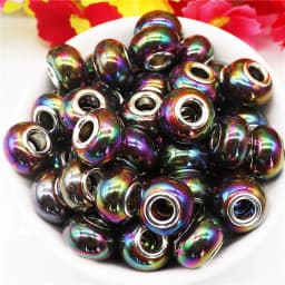 10Pcs Pink Color Smooth Surface European Resin Murano Large Hole Spacer Beads Charms for Bracelet DIY Craft Bracelet Necklace