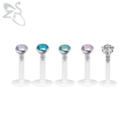 ZS 5Pcs/lot 16G Clear Bioflex Lip Labret Piercing Set Crystal Monroe Lip Stud Star Heart Ear Tragus Helix Cartilage Piercings