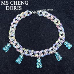 Handmade 7 Colors Cute Cartoon Bear Acrylic Chain Necklaces Candy Color Pendant For Women&Girl Daily Jewelry Party Gifts