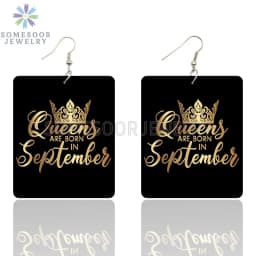 SOMESOOR Black Queen Are Born In 12 Months Wooden Drop Earrings Golden Crown Printed African Dangle For Women Birthday Gifts