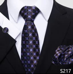 Newest Style Holiday Present 100% Silk Tie Pocket Squares Cufflink Set Necktie Men Dark Blue Wedding Accessories Office Cravat