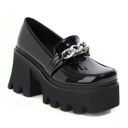 Square Toe Metal Chain Platform Street Trendy Shoes Super High Thick Heel Waterproof Platform Unisex Punk Style Fashion Pumps