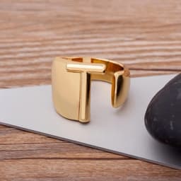 Trendy Hollow A-Z Letter Gold Color Adjustable Opening Ring Initials Name Alphabet Female Chunky Wide Party Wedding Jewelry