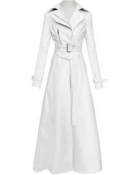 Nerazzurri Spring Runway White Long Leather Trench Coat for Women Long Sleeve Elegant Luxury Fashion Womens Coats 2021 Designer