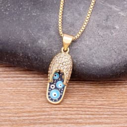 Nidin Mirco Pave CZ Rhinestone Enamel Slipper Pendant For Women Blue Evil Eye Necklace Chain Gold Plated Party Summer Jewelry