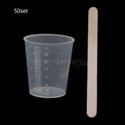 50Pcs 30ml Plastic Graduated Cups Clear Scale Cups with 50 Pcs Wooden Stirring Sticks for Mixing Paint Epoxy Resin Tools