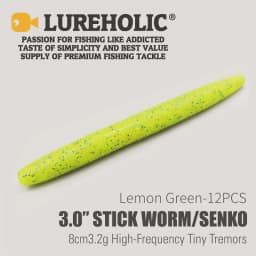 LUREHOLIC 3.0” Stick Worm Senko 12PCS 8cm 3.2g High-Frequency Tiny Tremors Wacky Drop Shot Soft Lure Bait