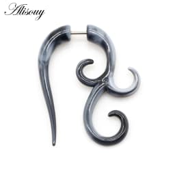 Alisouy 2pc 16G Fake Cheater Ear Plug Gauge Gray Black Color Acrylic Flesh Earring Wing Heart Spiral Shape Body Piercing Jewelry