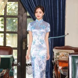 Elegant New Brocade Satin Long Fork Cheongsam Chinese Classic Women's Qipao Short Sleeve Sexy Wedding Evening Party Dress 4XL