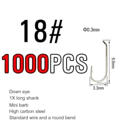 ICERIO 500/1000PCS Fly Tying Hook High Carbon Steel Nymph Dry Wet Fishing Fly Hook Down Eye 1X Long Shank Round Bend