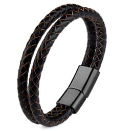 Genuine Leather Double Rope Braid Bracelet For Men Multicolor Choice Stainless Steel Magnetic Clasps Bracelets Men Jewelry
