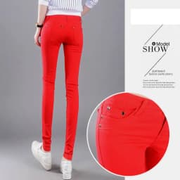 Women Color Pants Super Comfy Stretch Pull-On Classic Skinny Pants Ease Into Comfort Stretch Slim Pencil Trousers with Pocket