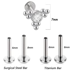 1PC G23 Titanium&Steel 16G CZ Gem Triangle Labret Lip Ring Crystal Cluster Ear Cartilage Tragus Helix Piercing Screw Fit Top 16g
