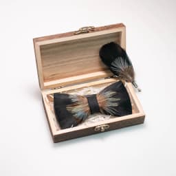 EASTEPIC Handmade Feather Bow Tie Brooch Wooden Box Set Men's Exquisite Accessories for Wedding Party Birthday Gift Necktie