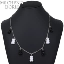 Handmade 7 Colors Cute Cartoon Bear Acrylic Chain Necklaces Candy Color Pendant For Women&Girl Daily Jewelry Party Gifts