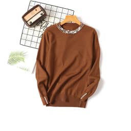 Chic Beaded O-neck Knitted Tshirts Women Spring Casual Slim Knitwear Jumper Tops Korean Long Sleeve Malhas Tee New Thin Sweater