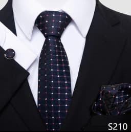 Newest Style Holiday Present 100% Silk Tie Pocket Squares Cufflink Set Necktie Men Dark Blue Wedding Accessories Office Cravat